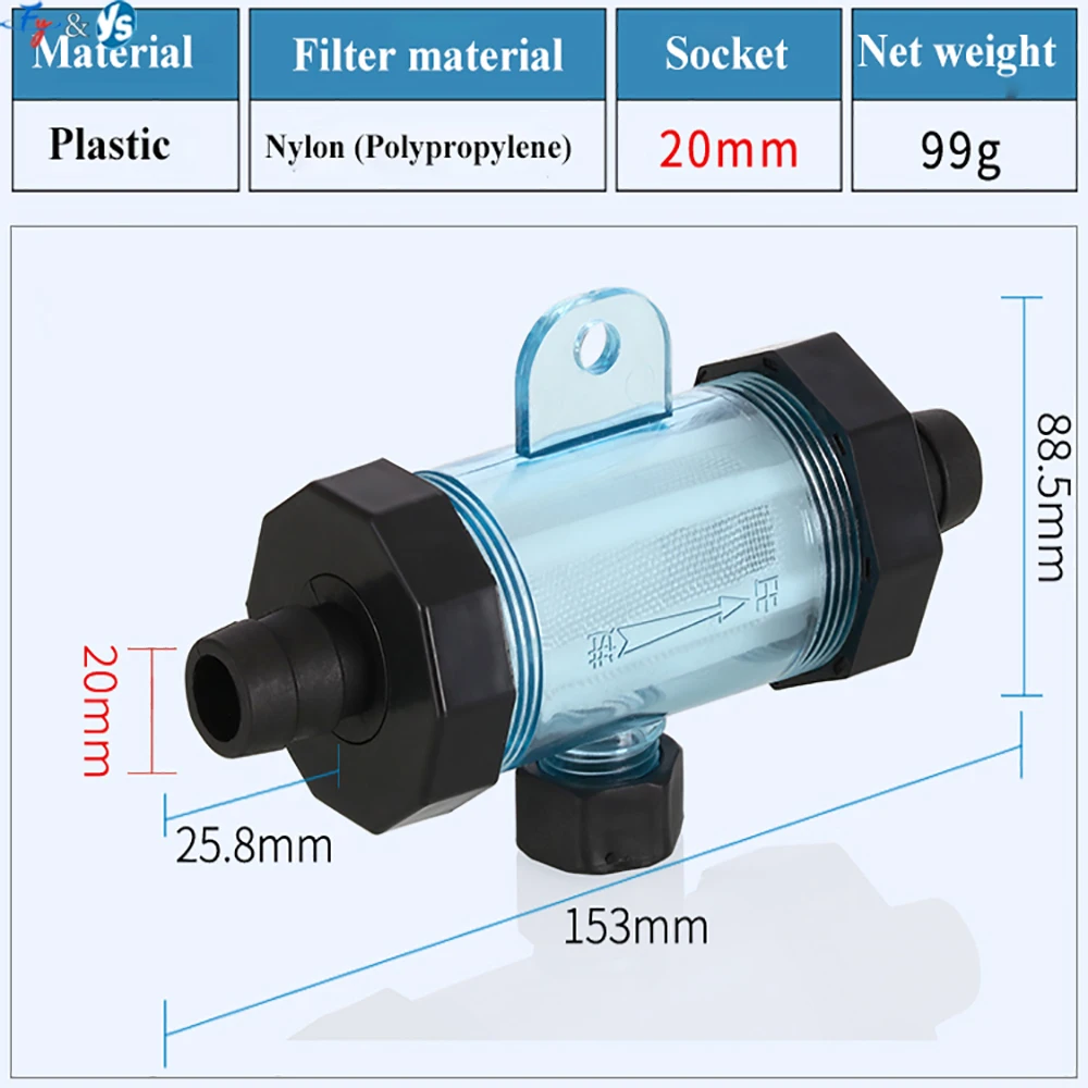Transparent Blue Water Filter for Truck Sprinkler System 10/20/25mm Barb Hose Connector Inline Strainer for Brake Cooling