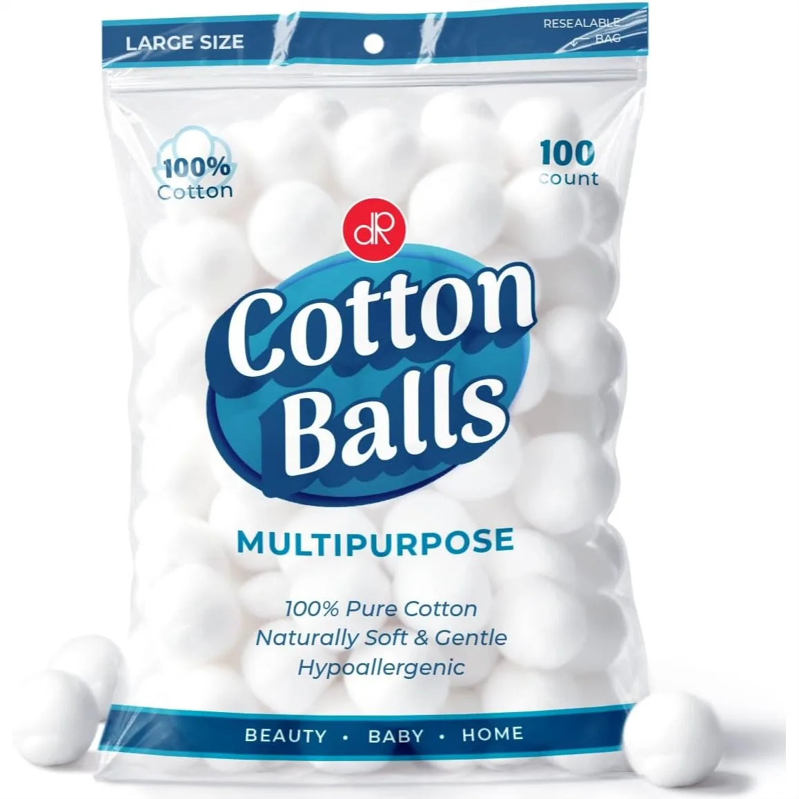 

Cotton Balls 100 Count Large Size, 100% Pure Cotton for Makeup Removal & Nail Polish, Soft and Absorbent Hypoallergenic for