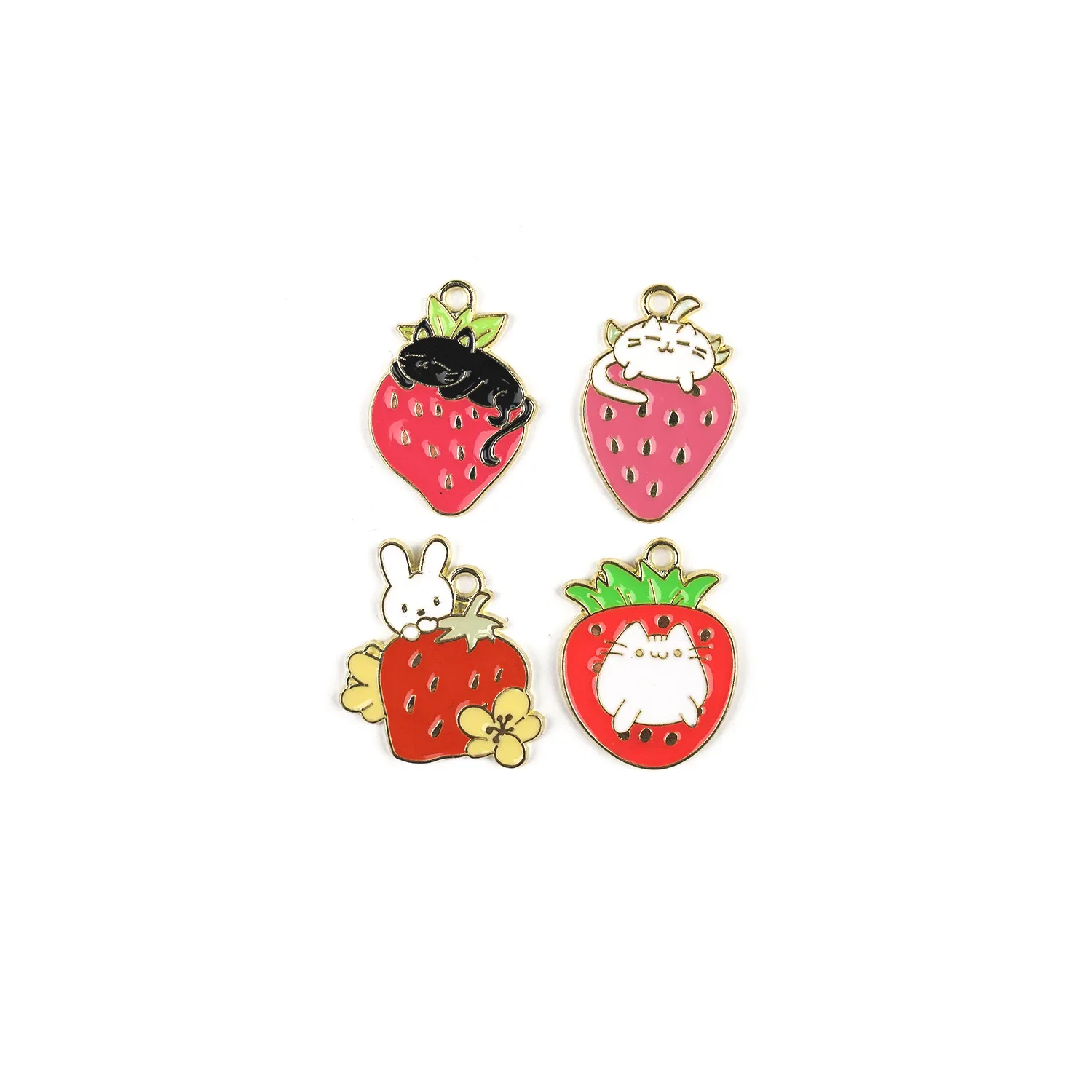 10pcs Cat and Strawberry Enamel Charms 18*25mm Pendants DIY Earrings Necklace Beads Accessory Fashion Jewelry Handmade Craft