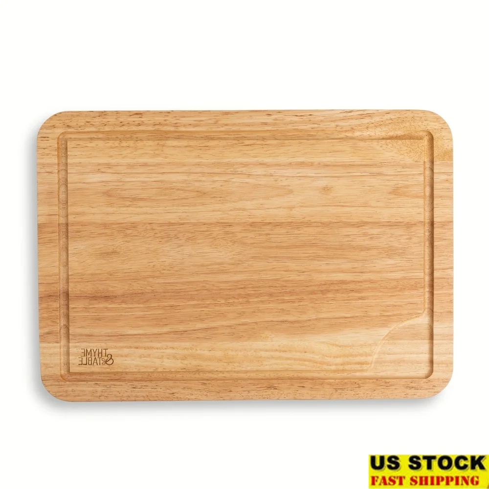 

Extra Large Rubberwood Cutting Board with Juice Well Non-Slip Feet Blade-Friendly Surface Kitchen Chopping Slicing and Dicing