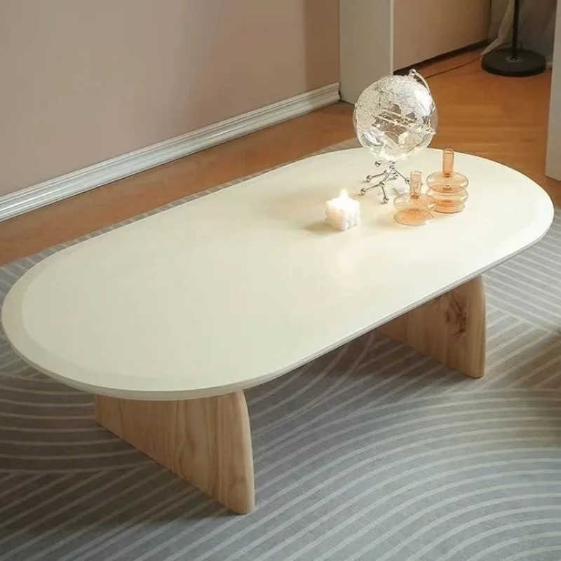 Solid Wood Cream Small Coffee Table Simple Japanese Tea Table Household Oval Bed and Breakfast Side Few Log Wind