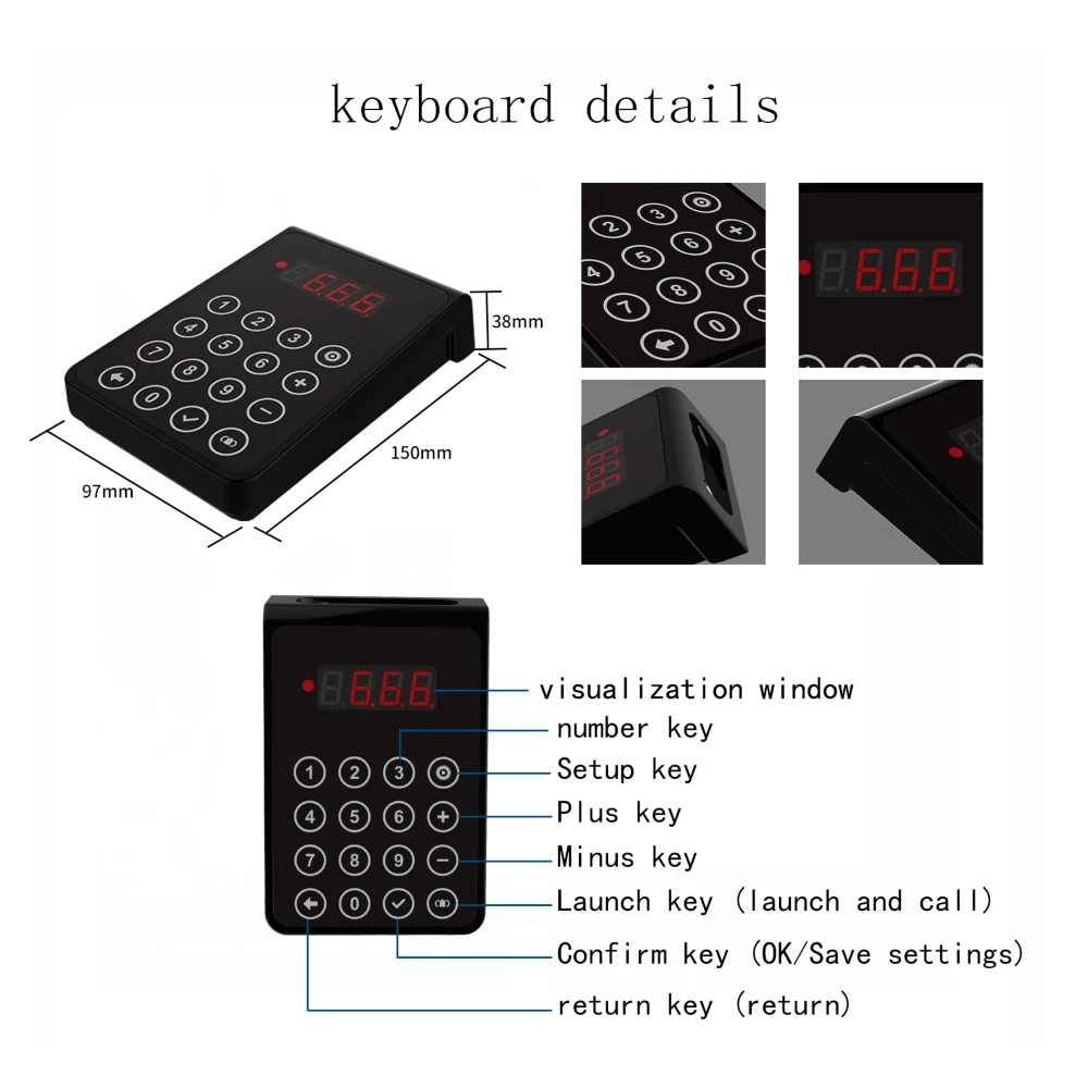 BYHUBYENG Number Calling System Wireless Restaurant Pager Queue Management System Business Wireless Keyboard Calling