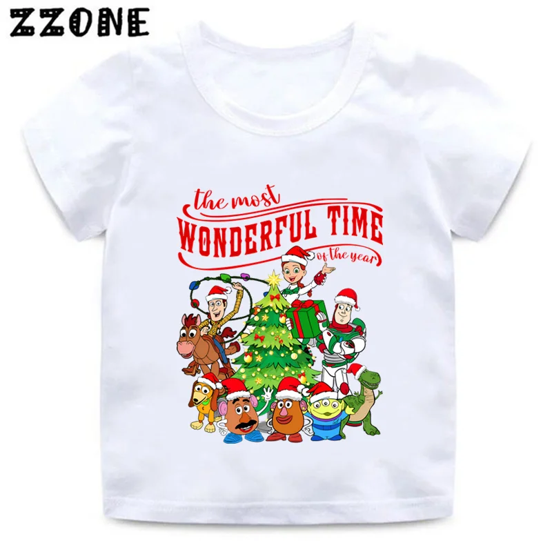 Toy Story Buzz Lightyear Woody Christmas Print Funny Kids T-Shirts Girls Clothes Baby Boys T shirt Summer Children Tops,ooo5911