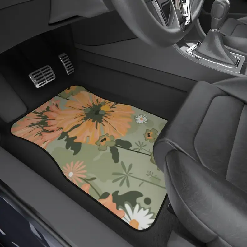 Floral Sunflower Vehicle Car Mat Set of 4, For Women, Front Seat Floor Mats, Backseat Boho Floor Mats, Tropical Print Floor Mats