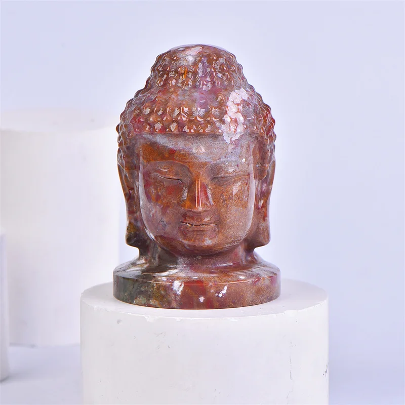 Imagem -06 - Oceano Jasper Buddha Estátua Cabeça Escultura Estatueta Ornamento Cura Feng Shui Artesanato Budismo Decoração Home 1pc Centímetros Natural