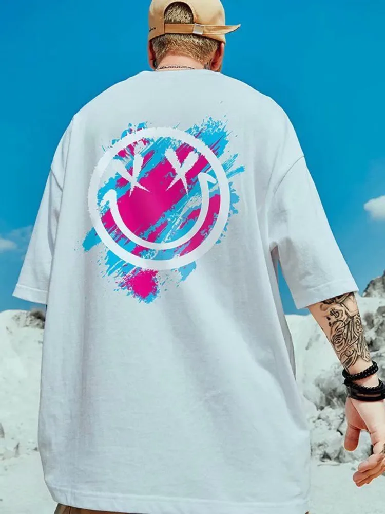 

Summer New Casual Loose T-shirt Short Sleeved Men's Fashion Loose Printing Large 8XL Hip Hop Couple Wear Half Sleeve Cotton Top