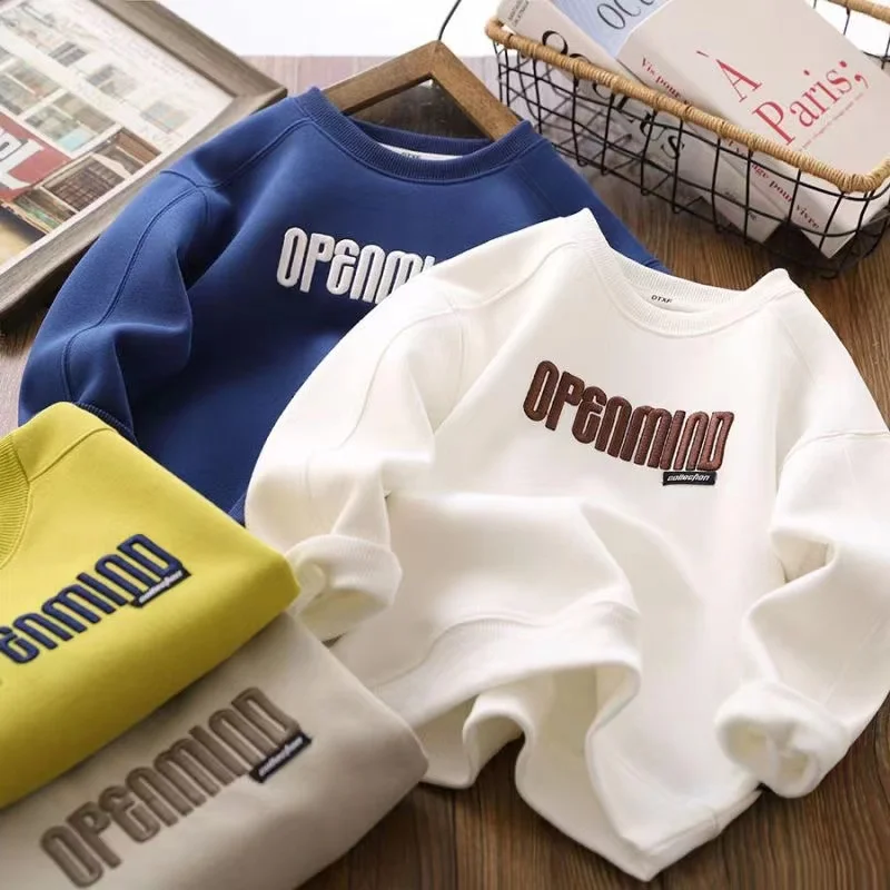 

Boys' Long Sleeved Sweatshirt 2024 Spring and Autumn New Style Children's Letter Embroidery Round Neck Loose Korean Version Top