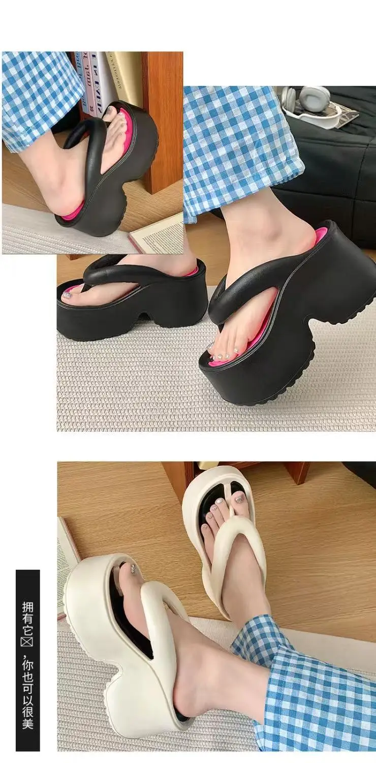 Women's Clip Toe Wedge Flip Flops 2026 Summer Chunky Platform Beach Sandals Woman Thick Sole High Heeled Eva Slippers Slides
