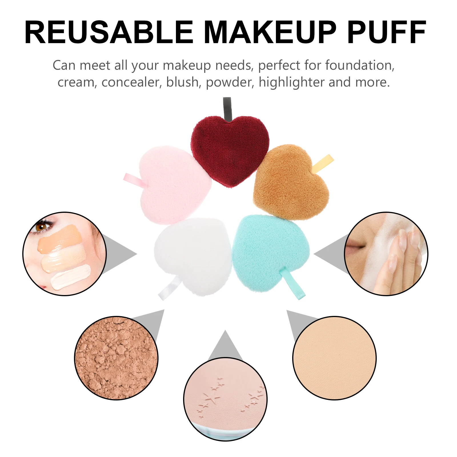 

5pcs Facial Reusable Makeup Removing Tools Powder Portable Household Beauty Accessories Mixed Color