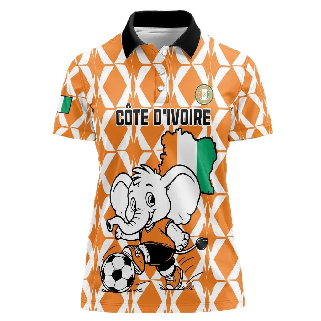 Women's Ivory Coast Collared Polo Shirt, Printed Short Sleeve, Casual Summer Fashionable Slim Fit Top, Stylish Women's Top