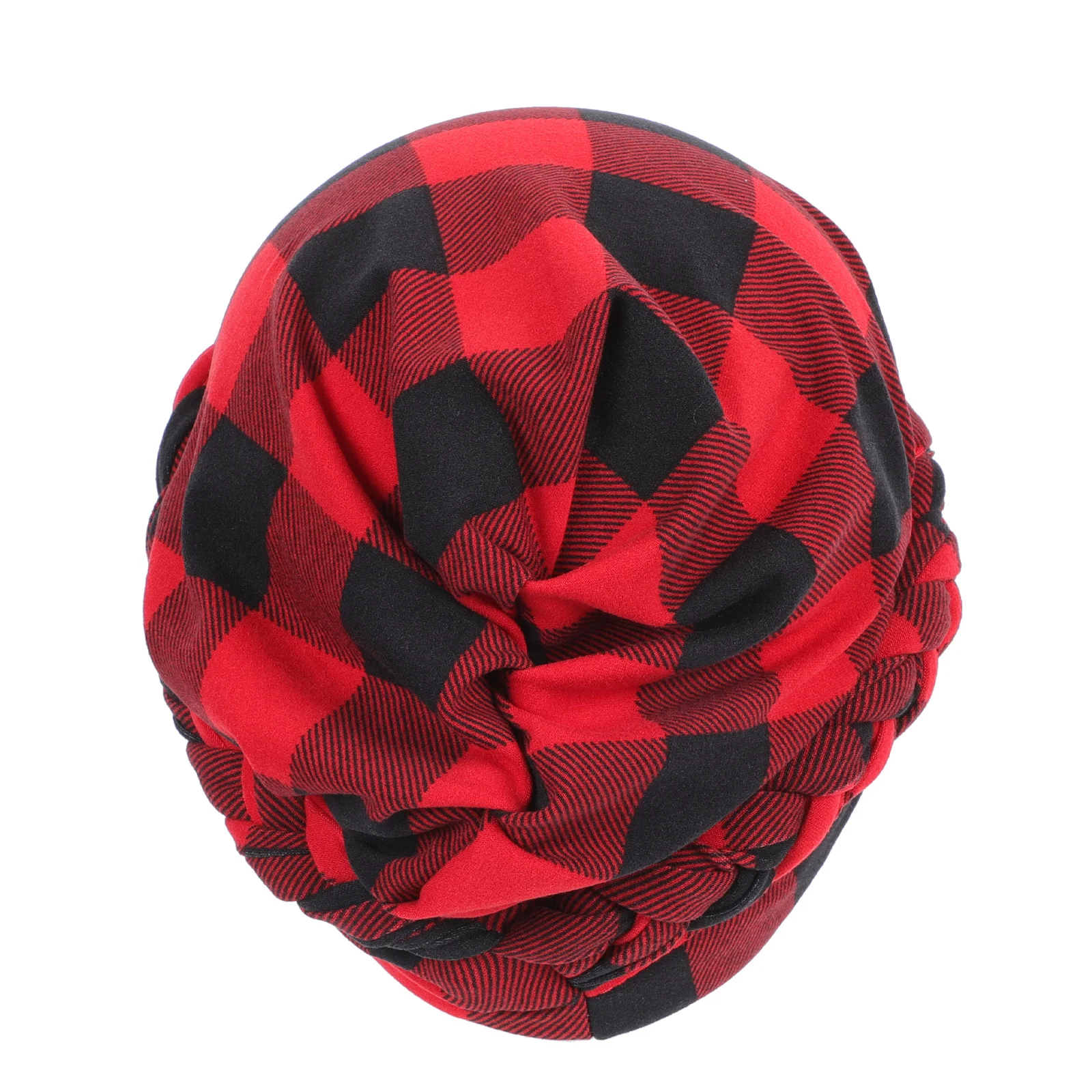 

1pc Women Sleeping Hat Home Bonnet Soft Breathable For Bedroom Plaid Printing Pigtail Design Female Head Cover