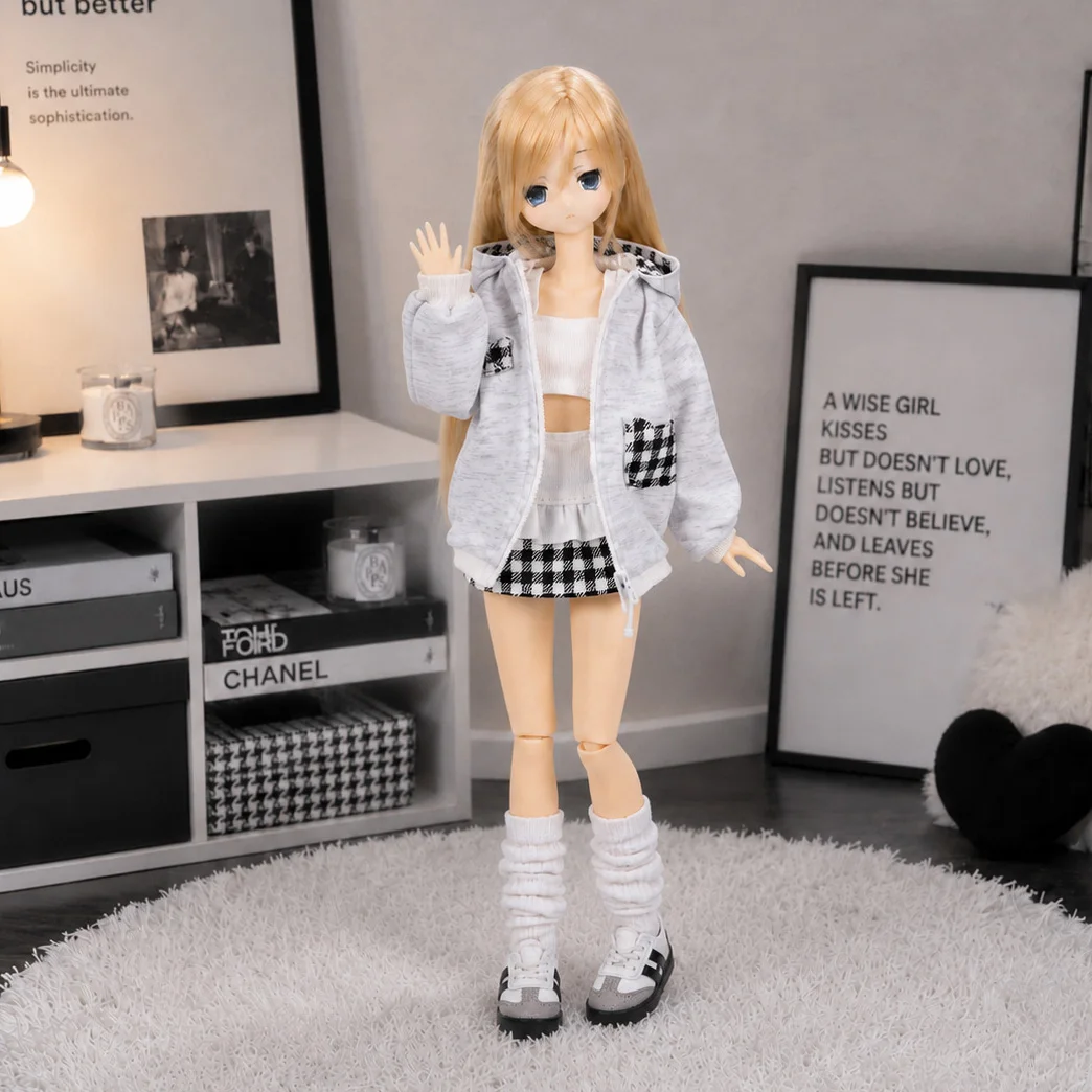 For Blythe Handmade Plaid Hoodie JK Skirt Set For Monster High G3 Azone M 1/6 BJD Obitsu 22 OB24 Doll Clothes Accessories