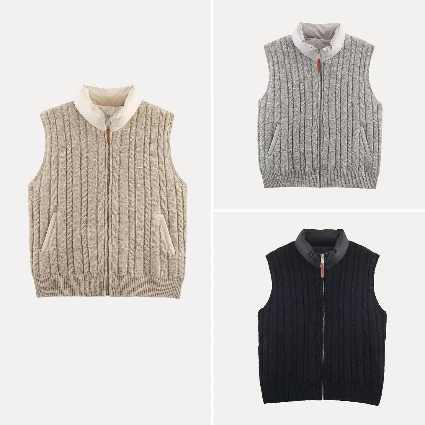 Faionable Gebreide Stand Kraag Svel Vest 2025, Herfst Nieuwe Dameskleding Personali Veelzijdige Woon-werkverkeer Pure Kleur