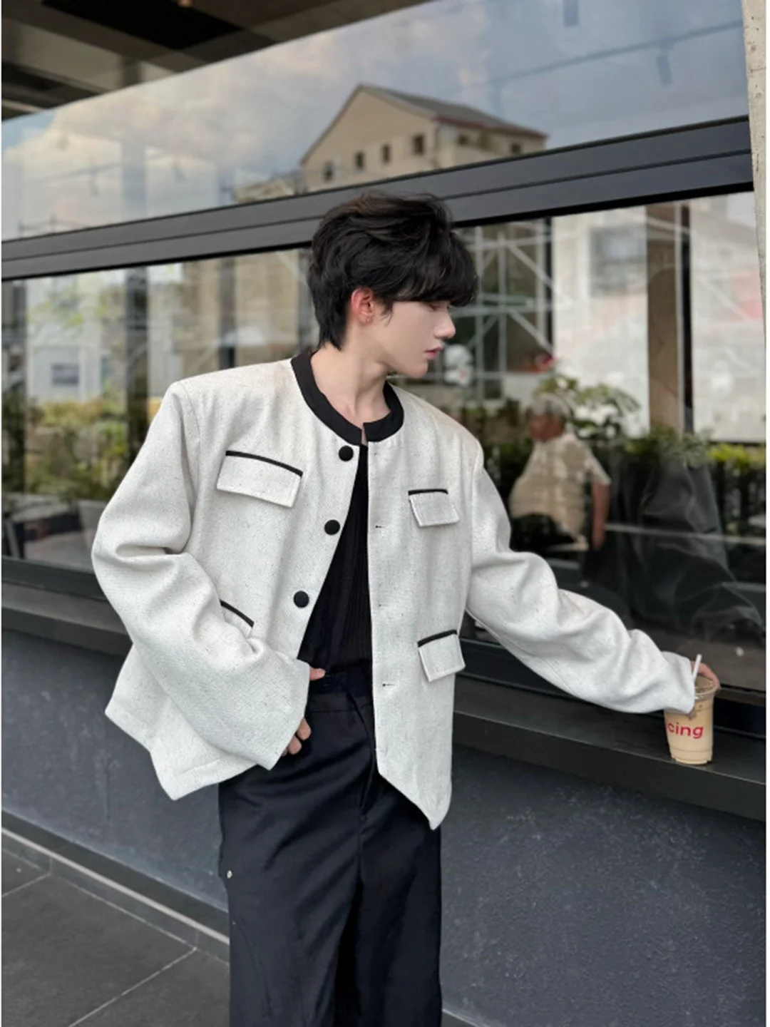 

White ort Pad oulder No Collar Men's Women's New Rich Sle Small Fraance Wind Jaet Lightweight Luxury Design Sense