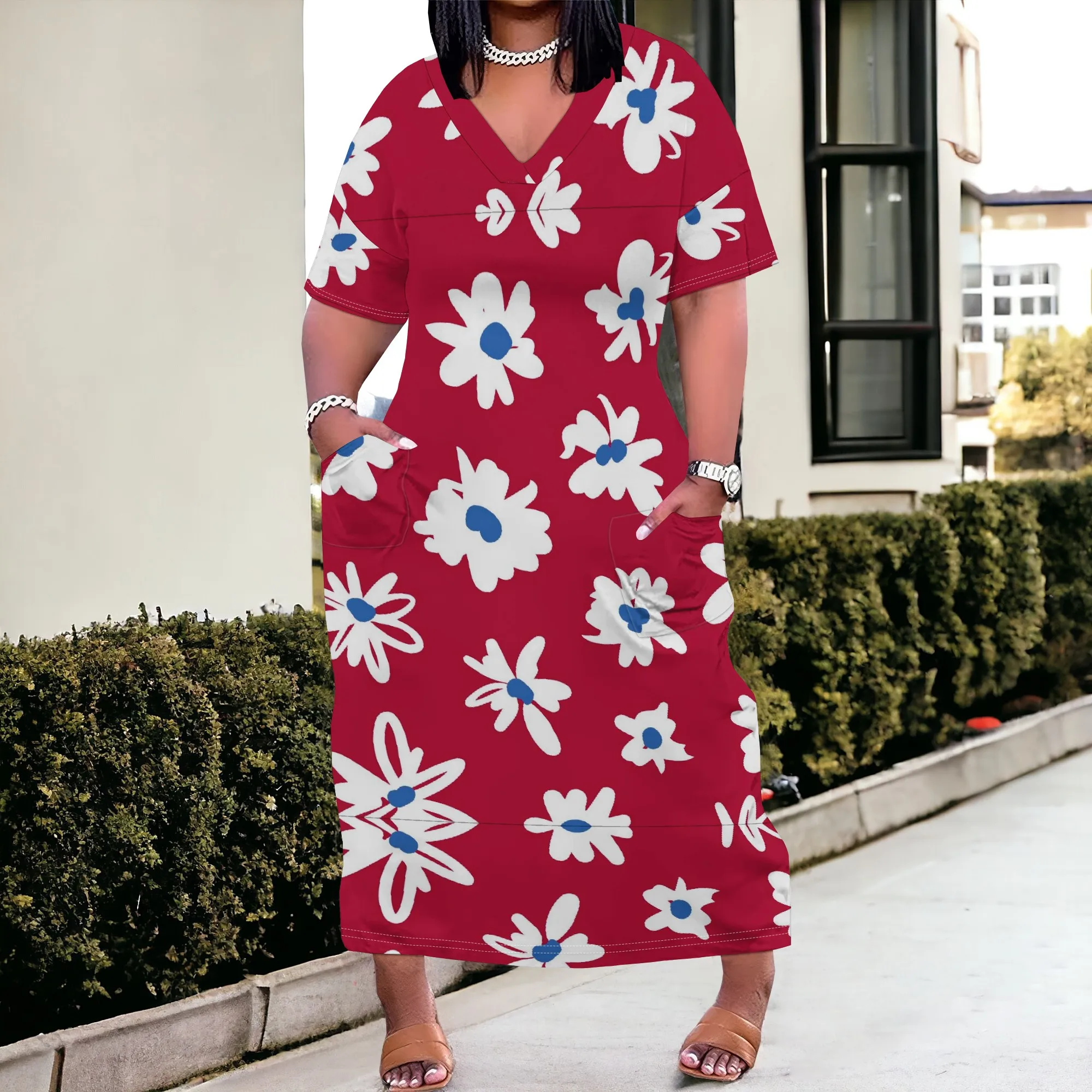

Plus Size Floral V-Neck Maxi Dress 2025 New Arrival, Spring & Summer Casual Wear, XL-6XL