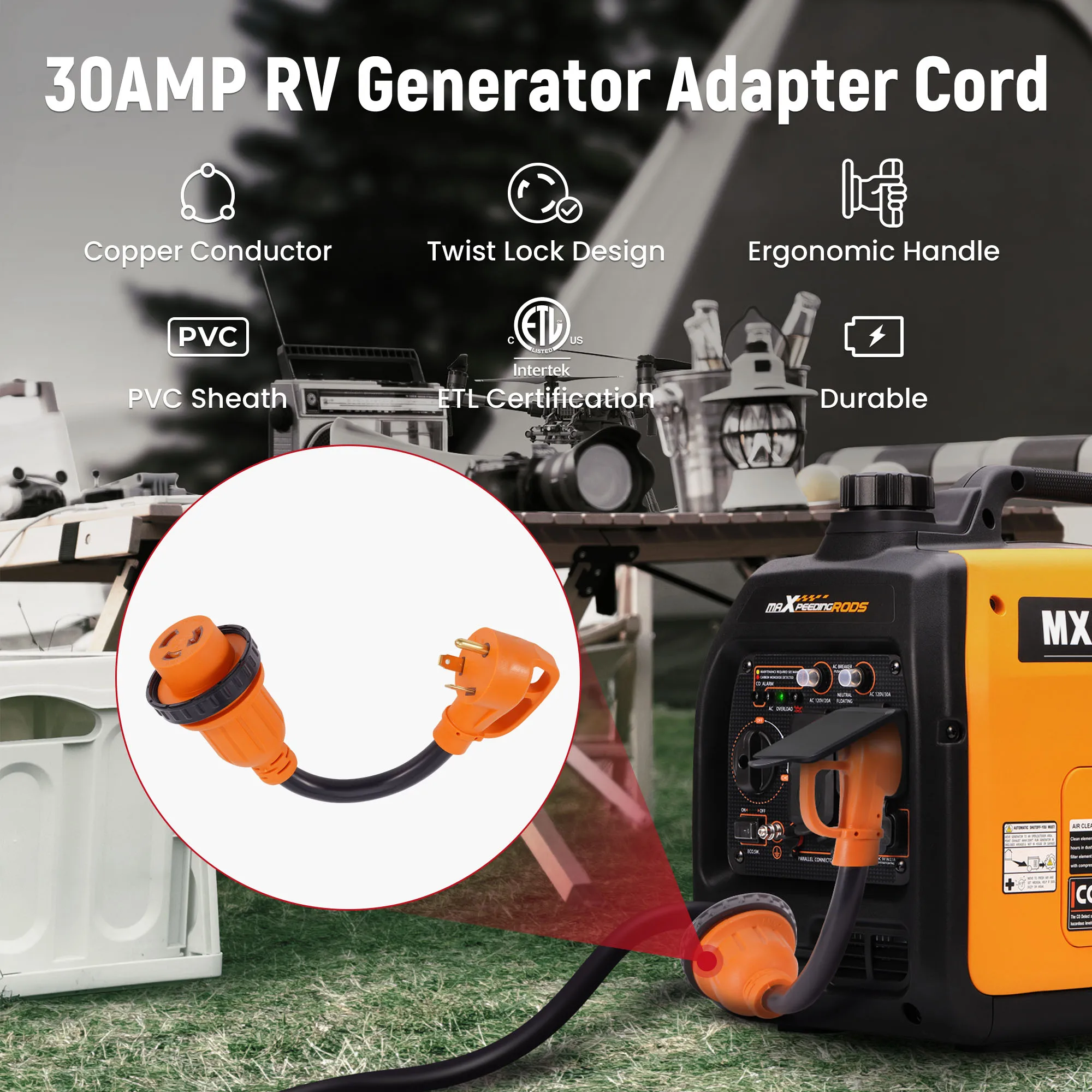 

Heavy Duty Power Adapter 30A TT-30P to L5-30R for MXR3800 MXR5000IE MXR6250IE