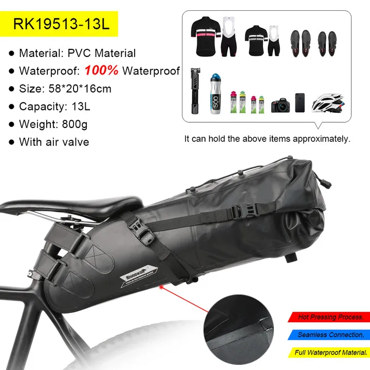 Rhinowalk 13L Bike Wasserdichte Fahrrad Sattel Tasche Reflektierende Große Kapazität Faltbare Schwanz Hinten Tasche Radfahren MTB Stamm Pannier