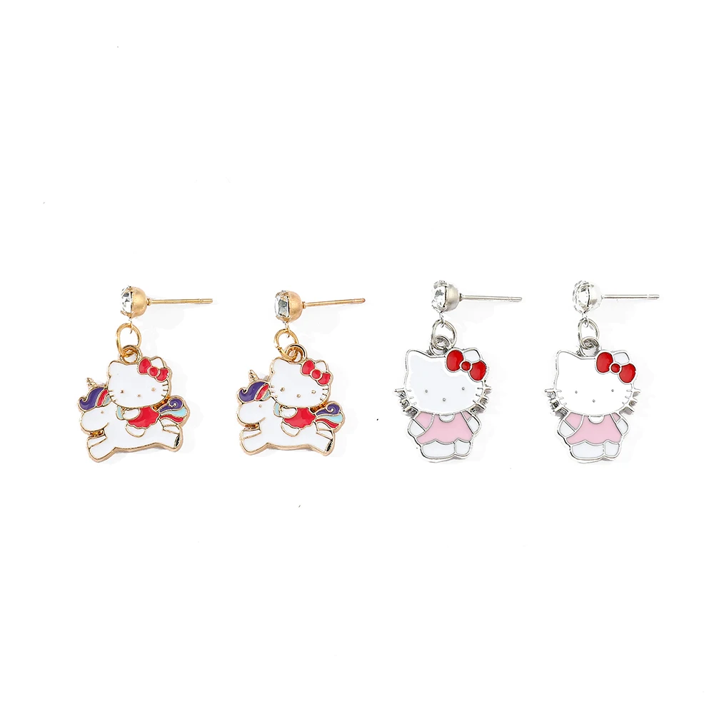 Creative  Cartoon Hello Kitty Earrings Fashion Rhinestone Earrings Cute Rainbow Unicorn Earrings Gifts