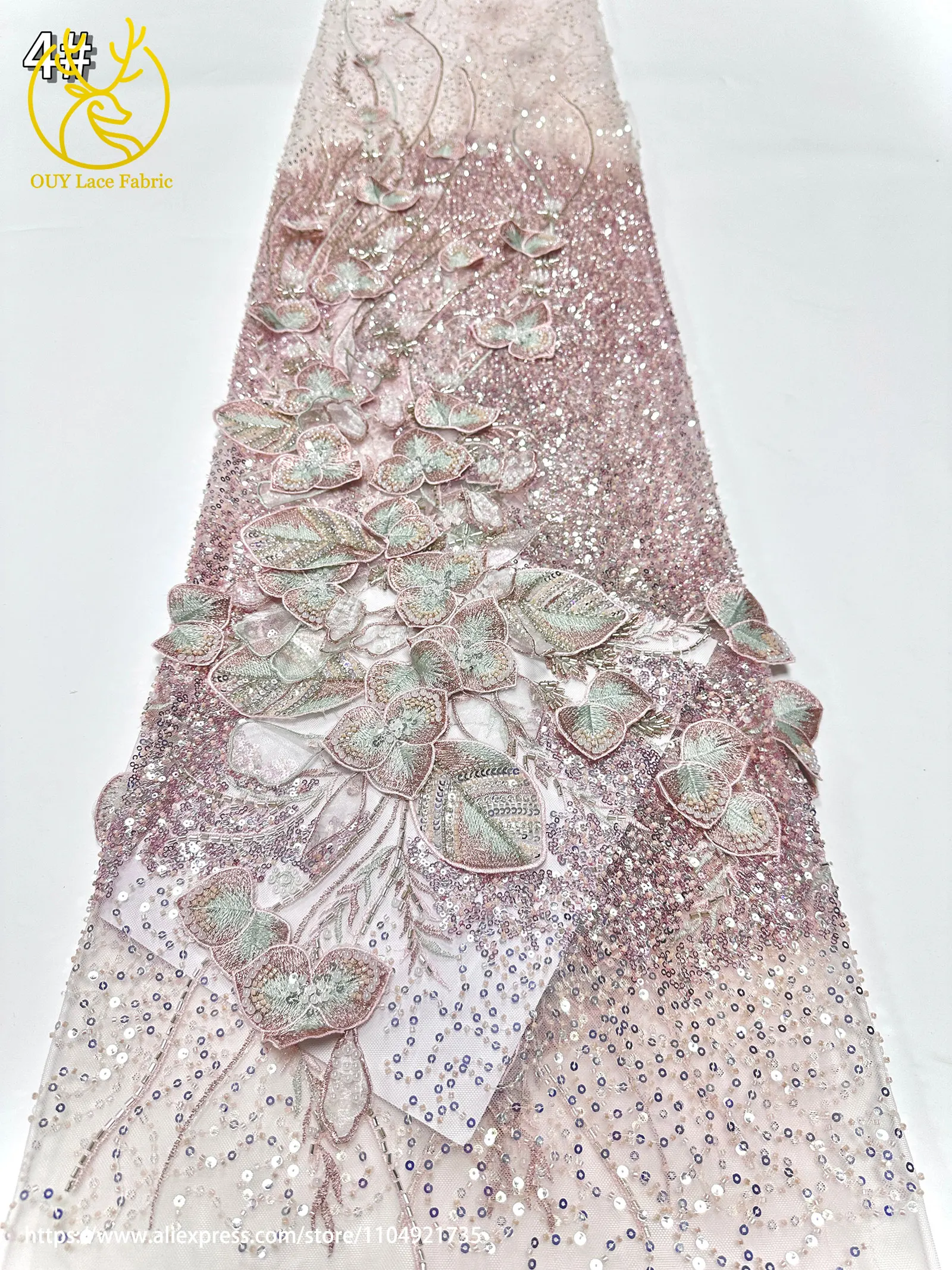 Französischer Luxus 3D-Blumen-Stickerei-Spitzenstoff 2026 Afrika Nigeria Pailletten-Perlen-Spitzenstoff für Braut-Hochzeitskleid Nähen – Detail 19