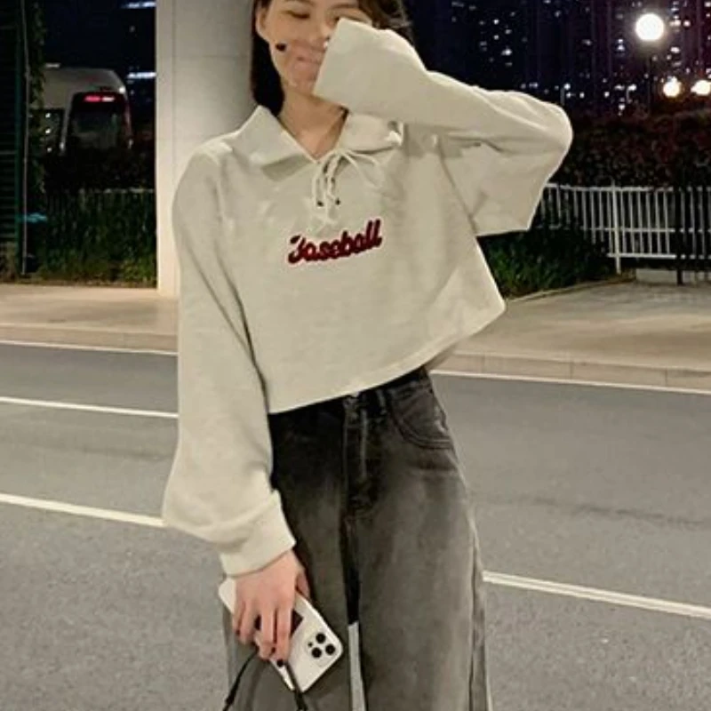 Crop Letter Sweatshirts Women Bandage Preppy Korean Fashion Style Students Harajuku Hotsweet High Street Stylish Свитшот Casual