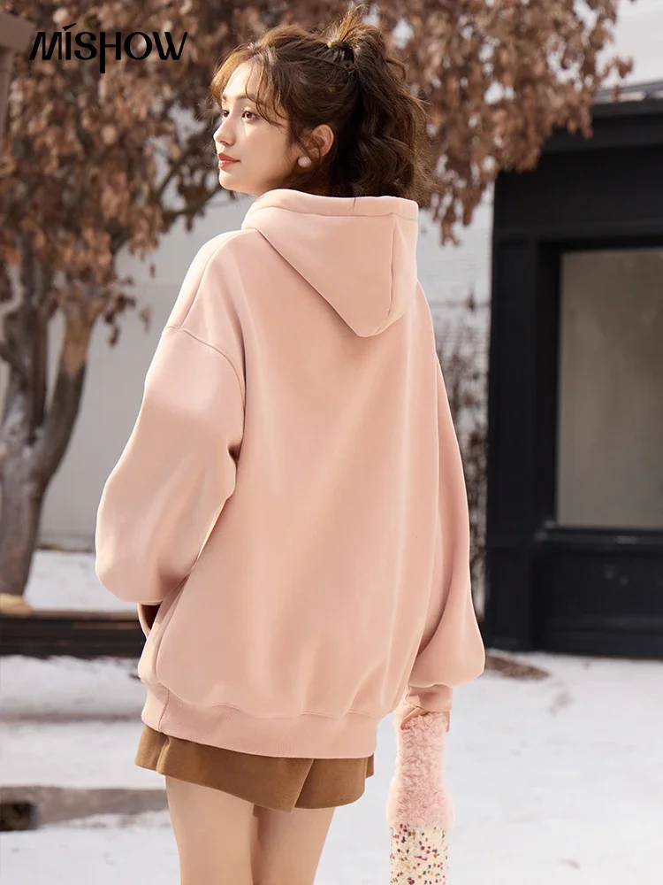 MISHOW Fleece Hoodies Women Oversized Kangaroo Love Letter Print Graphic Hooded Sweatshirt Autumn Winter Loose Tops MXC52V0080