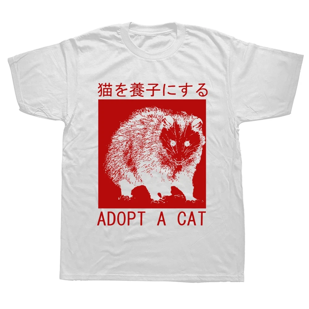 Adopt A Cat Opossum Japanese T Shirts Graphic Cotton Streetwear Short Sleeve Birthday Gifts Summer Style T-shirt Mens 42346