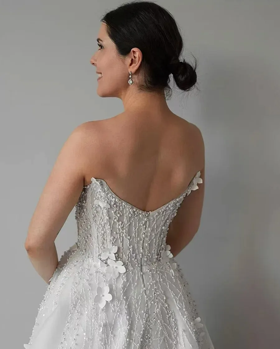 2025 Mouwloze Kralen Applique Parels Vierkante Kraag 3d Bloemen Vloerlengte Jurken Robe De Mariee Trouwjurken Aanpassen