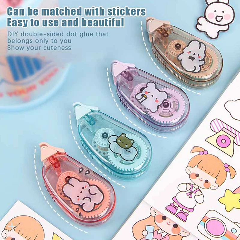 1/4Pcs Cute Double Sided Adhesive Dots Glue Tape Creative DIY Collage Roller Tape School Supplies Student Stationery Gifts
