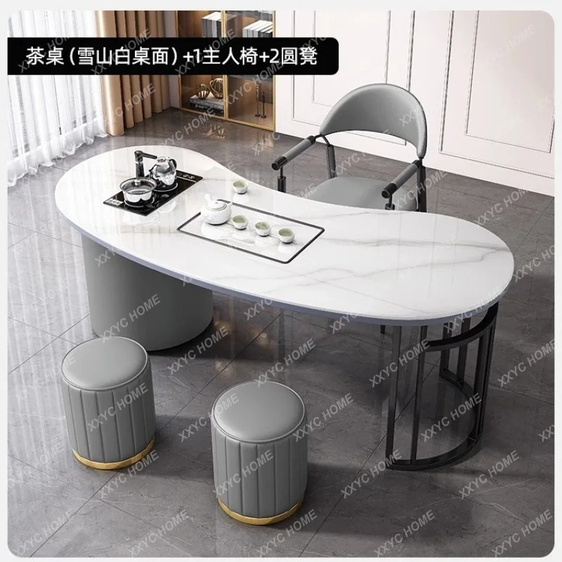 Stone Plate Tea Table Tea Stool Combination Living Room Balcony Arc Tea Table