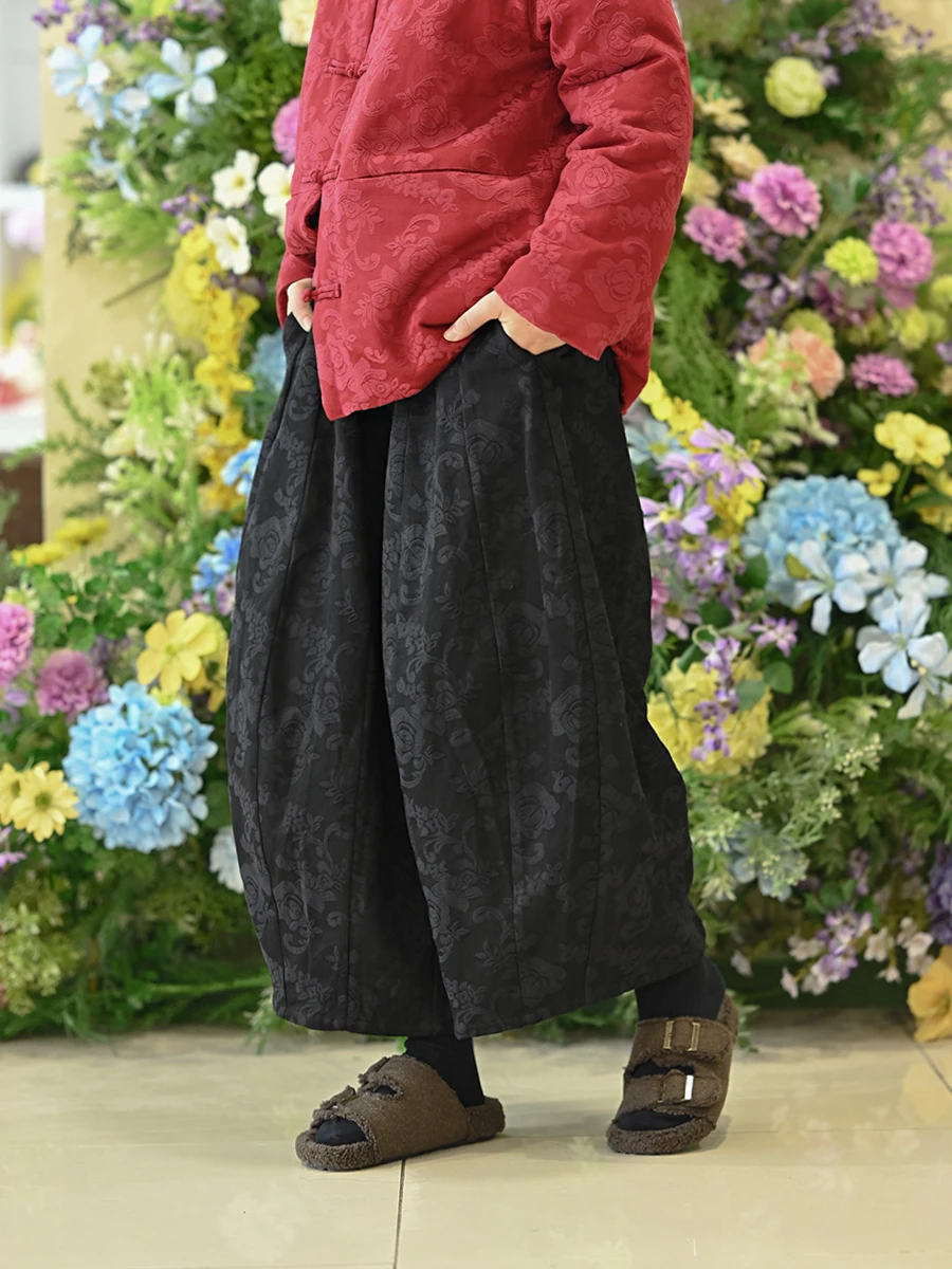 

Loose Cotton Linen Women's Casual Pants Elastic Waist Lantern Sle Traditional Chinese Ethnic Patterned Fluffy Long Trousers