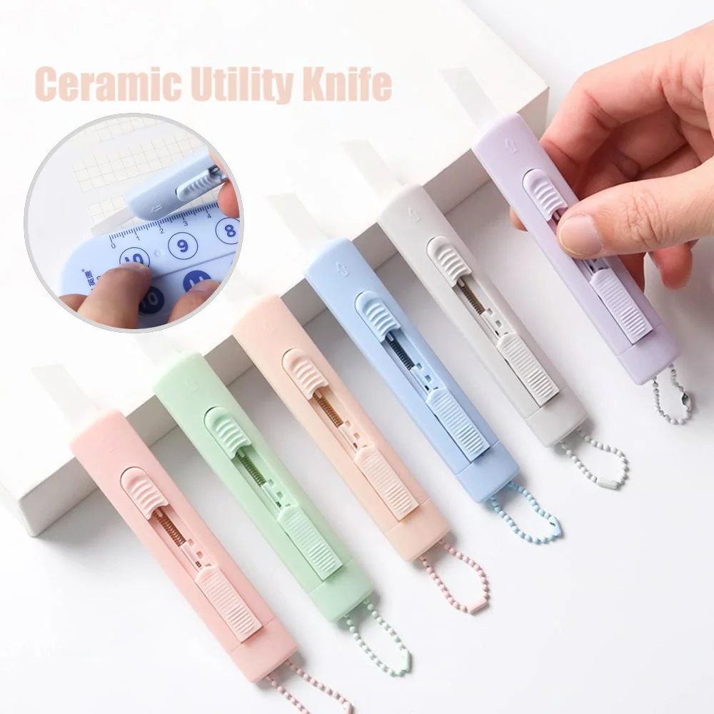 Portable Mini Ceramic Utility Knife Safe Blades Express Box Packaging Opener Cutting Tools With Keychain Paper-Cutting DIY Craft