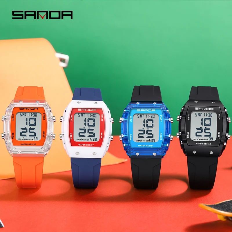 SANDA 2175 reloj electrónico multifunción para estudiantes al aire libre, reloj de pulsera deportivo a la moda, relojes digitales informales impermeables para hombres y mujeres