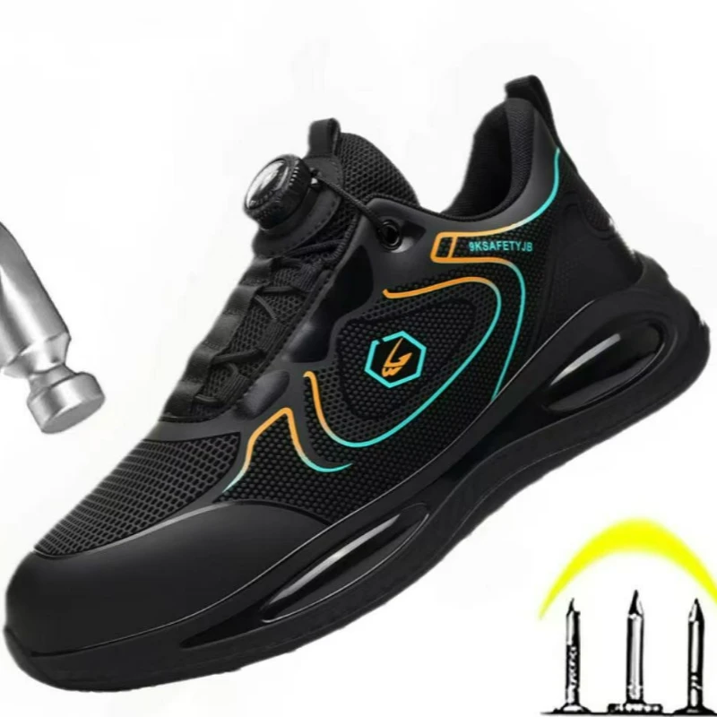 

Men Safety Shoes Waterproof Protective Boots Rotating Button Steel Toe Sneakers Puncture Proof Safety Boot Breathable Work Shoes