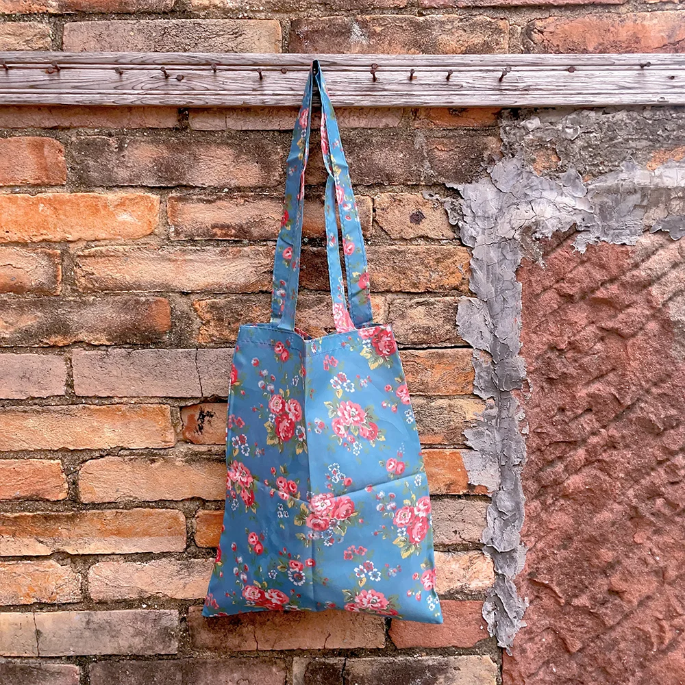 CK cute country borsa per la spesa leggera pieghevole in tessuto di nylon floreale, borsa portaoggetti portatile a una spalla