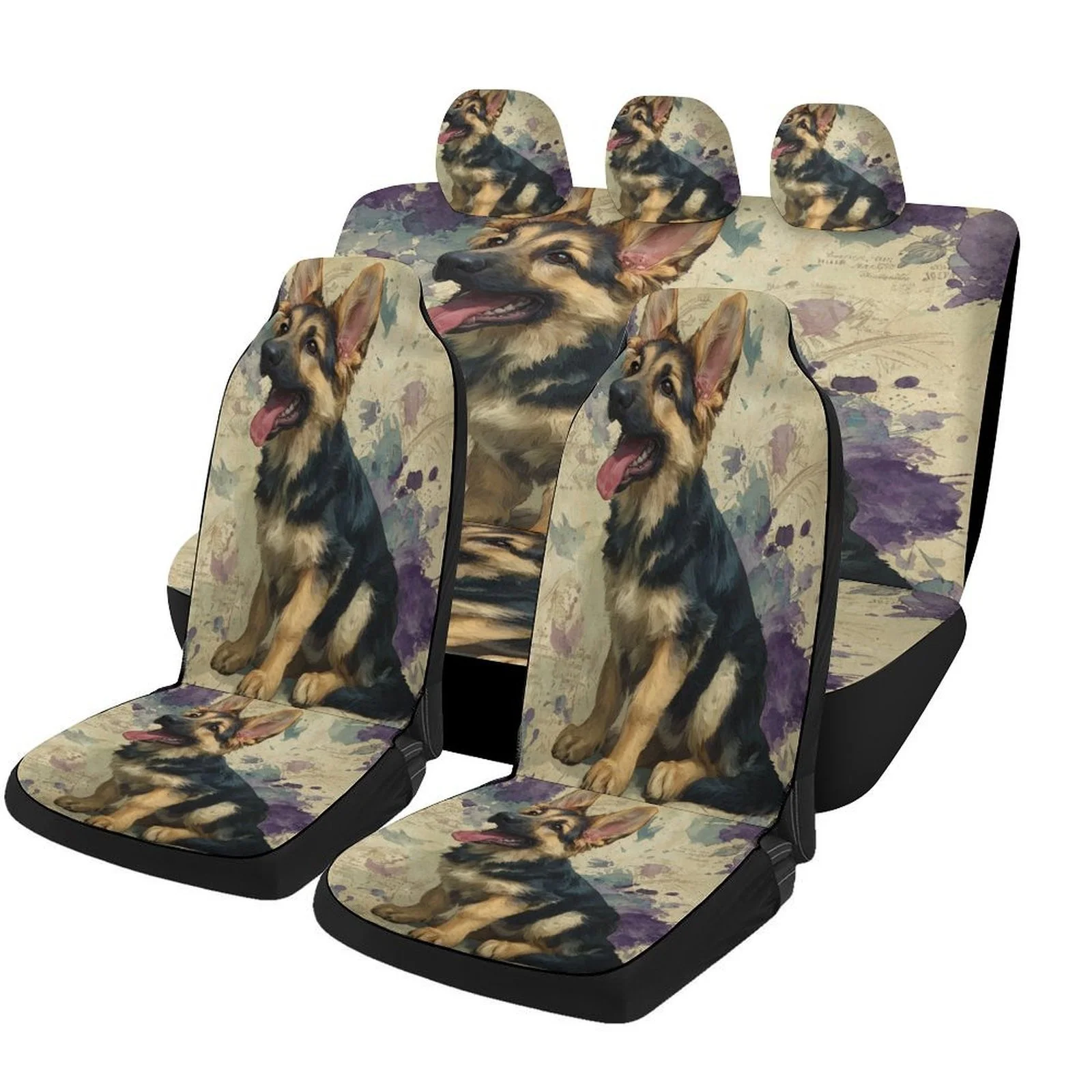 Set Of Car Seat Covers Featuring A German Shepherd Puppy Design, Suitable For Various Vehicles. Stylish And Unique, This Complet