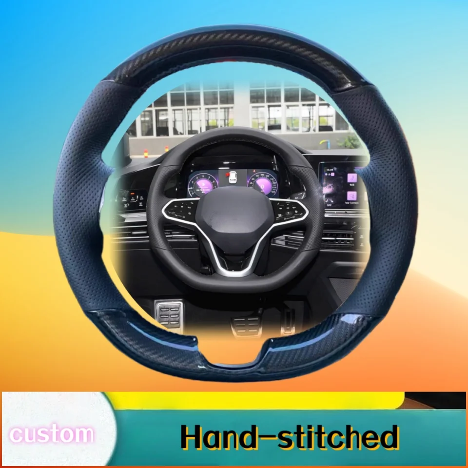 

Custom Hand-stitched Carbon Fiber Leather Car Steering Wheel Cover Anti-slip For Volkswagen VW Atlas Golf 8 Mk8 Jetta Passat B9