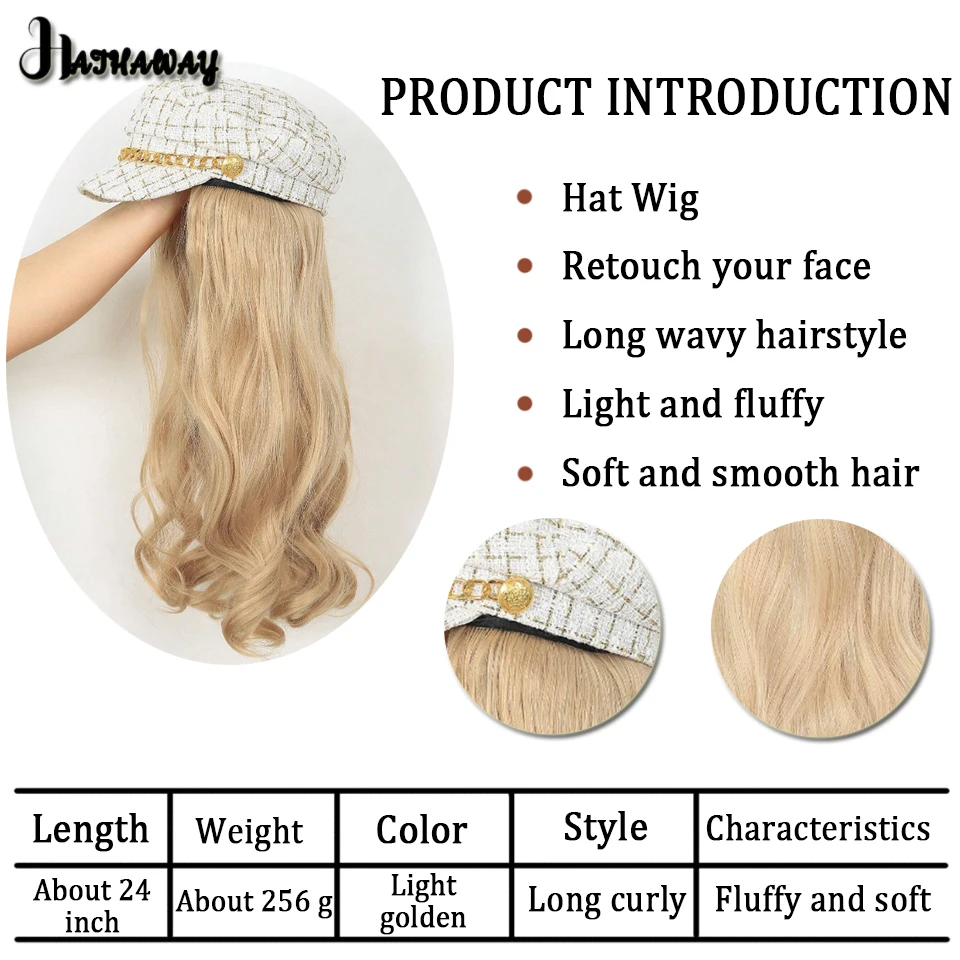 Hat Wig Women's Fashion In Autumn And Winter Sweet Fragrance Octagonal Hat Long Curly Hair Into One Wig Hooded Full Head Hat Wig