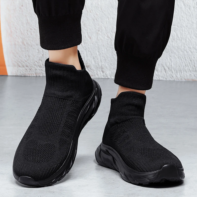 Tênis de corrida de malha alta masculino, plataforma de slip-on, tênis casual, leve, respirável, meias, ao ar livre, feminino, moda