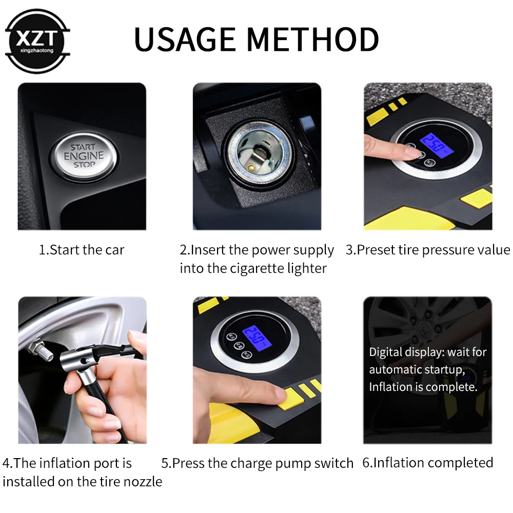 Portable Automobile Air Compressor Digital Tire Inflation Pump LED Lamp Tire Compression Pump Compressor For Car Motorcy