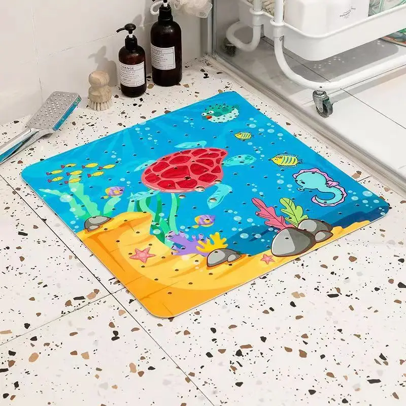 53x53cm Square Cute Cartoon PVC Bath Mat Anti-Slip Shower Bathtub Mats With Sucker Soft Bath Pad Kid\'s Elder Bathroom Carpet Rug