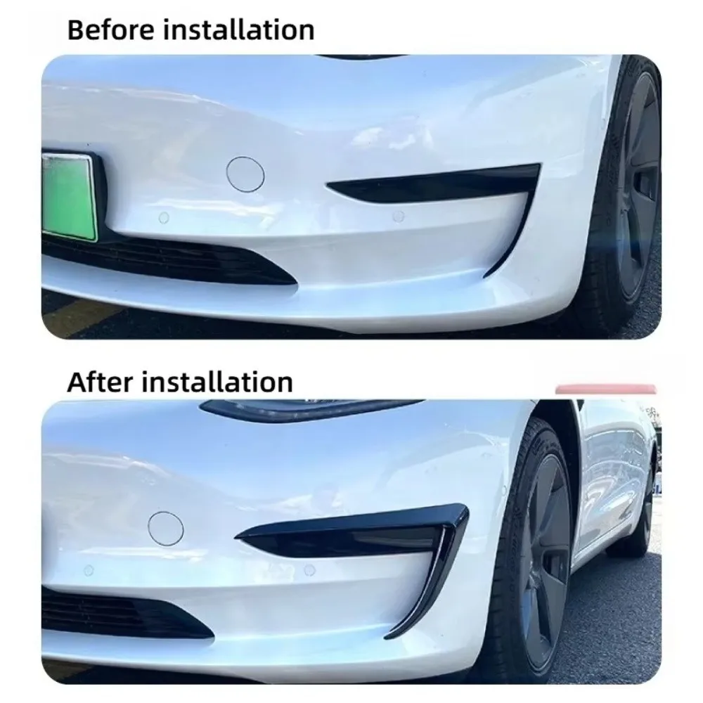 1Pair Glossy Black Fog Lamp Wind Fin Spoiler Carbon Look Body Kit Fog Light Eyebrow for Tesla Model 3 2017+ Model Y 2019-2024