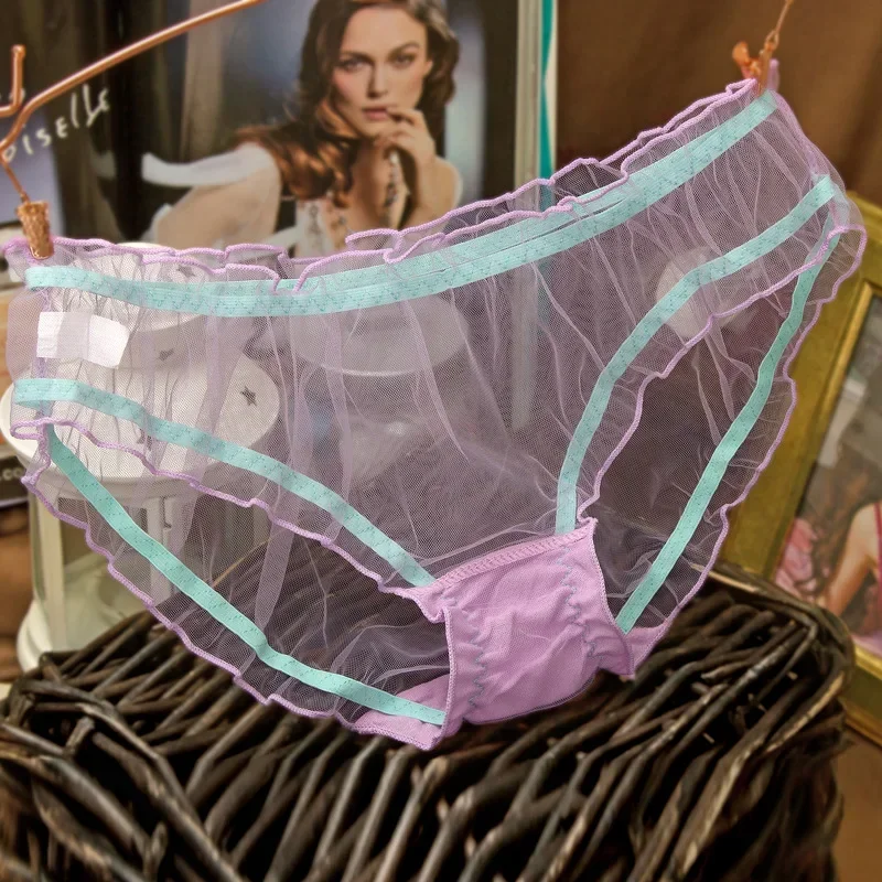 

Mesh transparent underwear for women light breathable lace briefs for girls cotton crotch underwear for women