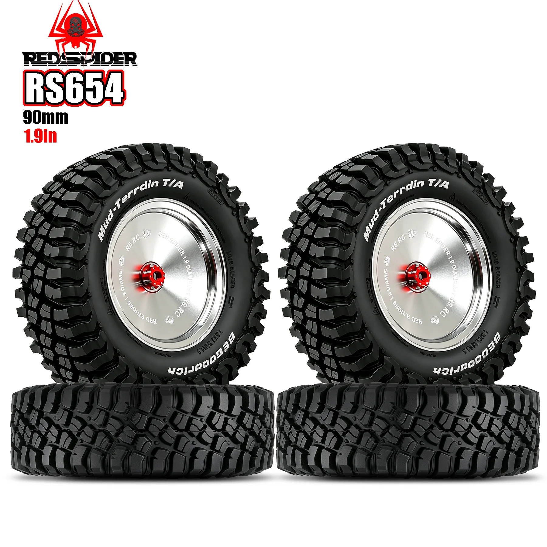 RED SPIDER 4Pcs 1.9 Inch 90mm RC Crawler Rubber Tires For 1/10 RC Car Traxxas TRX4 Axial SCX10 III Capra  Off Road Upgrade Parts