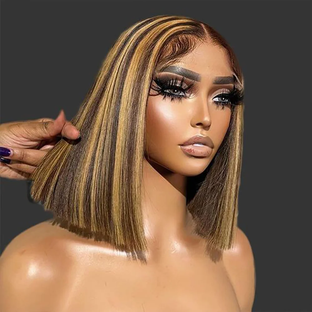 Highlight Ombre Bob Wig Human Hair Straight 4/27 Honey Blonde Bob Lace Front Wigs Human Hair 13x4 Lace Front Bob Wigs Short Bob