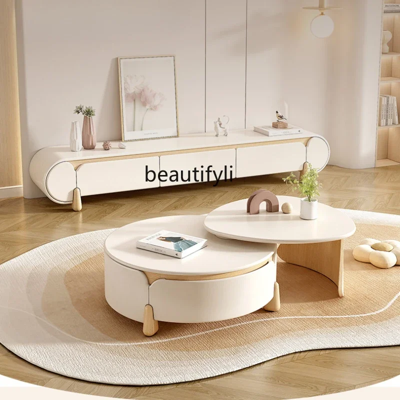 

Log Cream TV Cabinet Living Room Home French Coffee Table TV Cabinet Combination