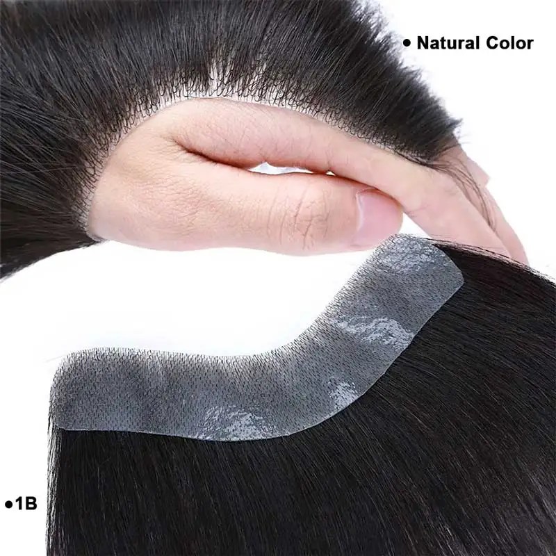 Forehead Hairline V-Shape Human Natural Hairpiece Thin skin Base Hair Patch For Men Men\'s Frontal Hairline Replacement Remy Hair