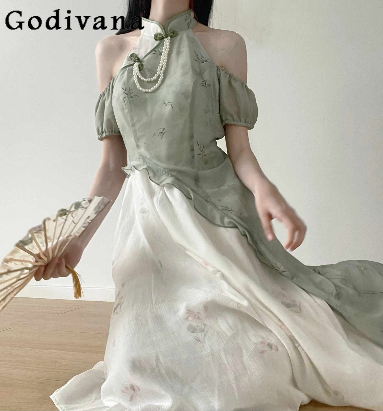 

2024 Summer New Fashion Chinese Cheongsam Ribbon Tassel Dresses Female Slim-Fit Elegant Long Dress Women Y2g Top Girly Skirts