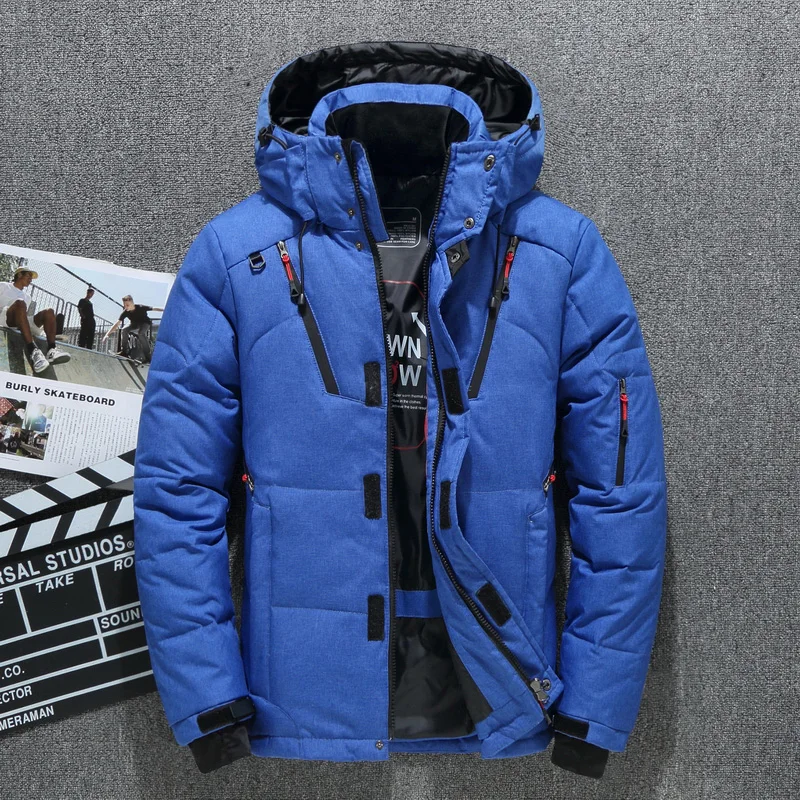 2024 Winter Daunen jacke Herren kurze Outdoor-Sport Ski jacke Winter dicke warme Kapuze weiße Ente Daunen mantel Herren bekleidung