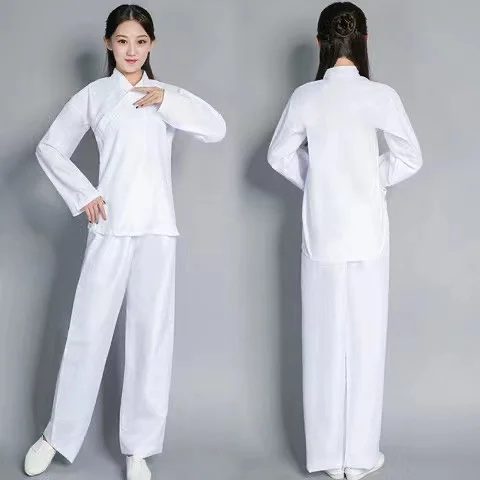 Oude Pyjama Hanfu Chinese Ming Dynastie Ronde Kraag Gewaad Traditionele Mannen Vrouwen Koppels Witte Innerlijke Taoïst Gewaad Lingerie