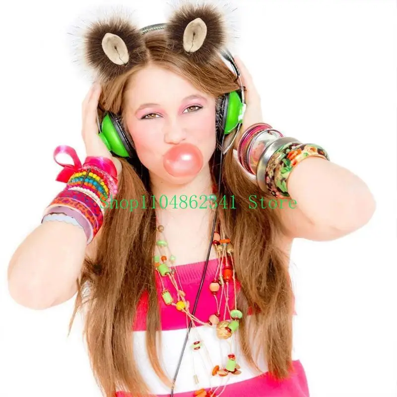 

652F Plush Hair Clip for Cat Ears Headwear Furry Headpiece with Skin Inside Anime Fancy Dress Cosplay Accessories